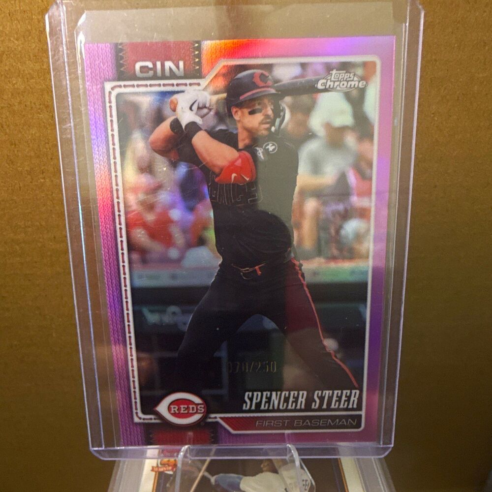 2026 Topps Chrome Logofractor Spencer Steer #40 Reds Pink Refractor 070/250